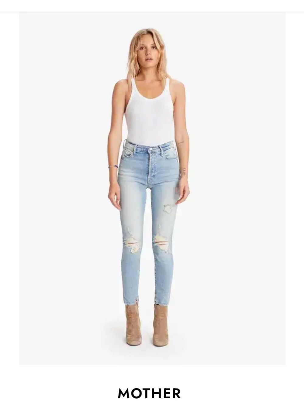 MOTHER Super Stunner Ankle Jeans in Light Blue Denim